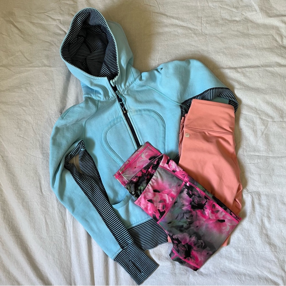 Lululemon Hoodie Athleta Pink Floral Leggings Fabletics Bundle